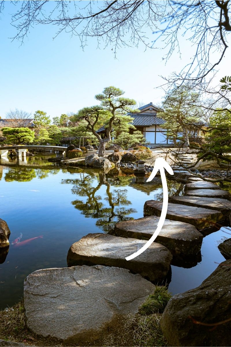 Example of leading lines in travel photography, Japanese garden