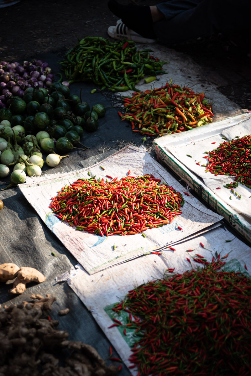 tips for street food photography - red chillies on display
